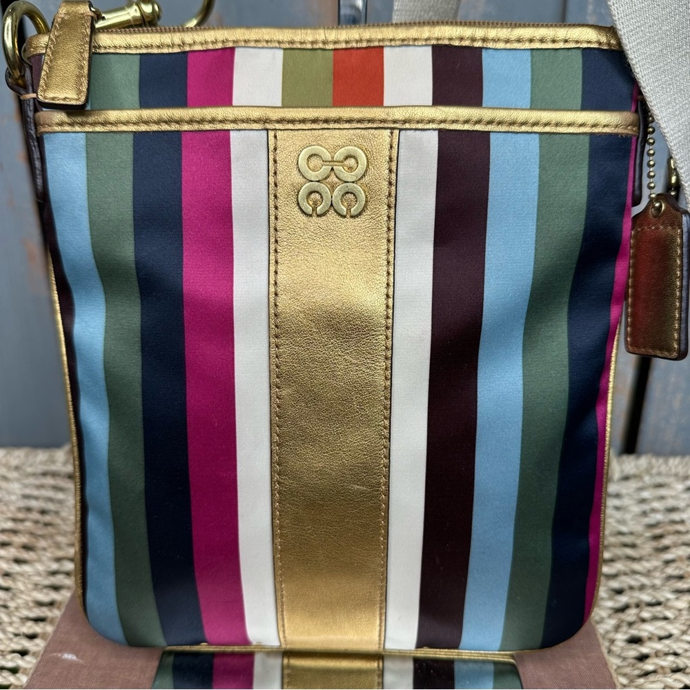 Coach Julia Legacy Stipe Signature Leather Crossbody Swingpack Bag - Picture 2 of 16
